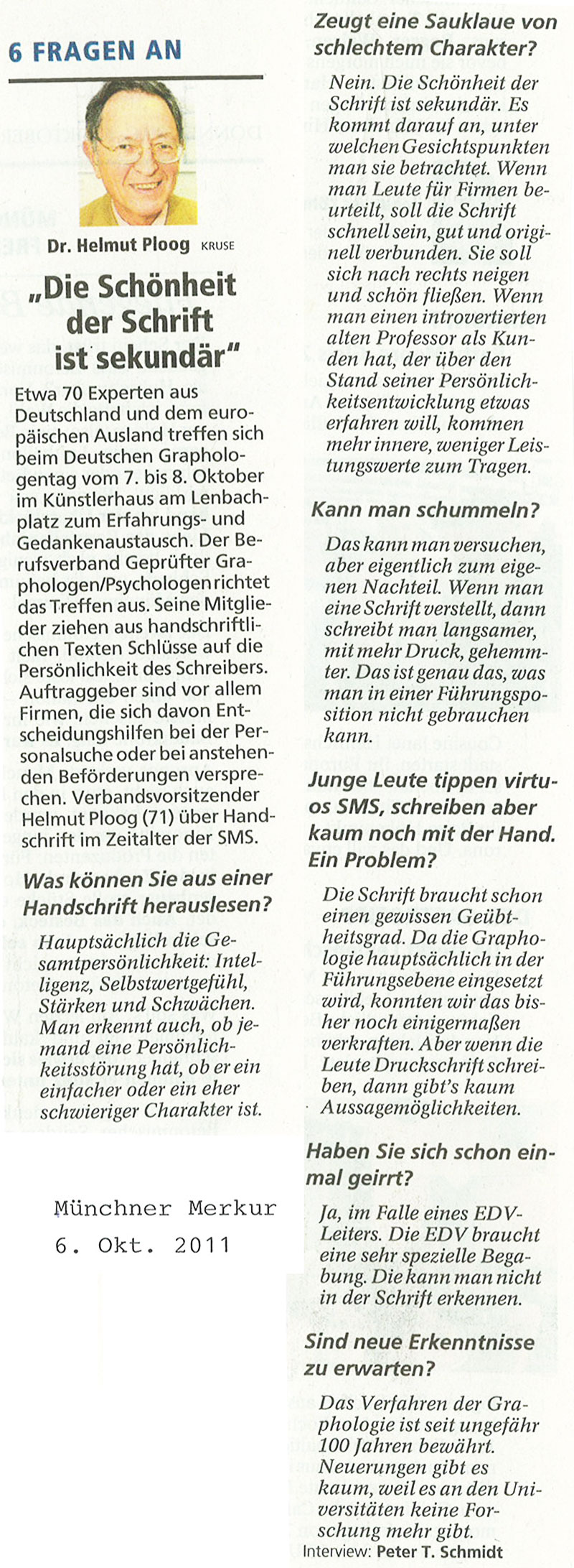 6.10.2011 Münchner Merkur: Die Schönheit der Schrift ist sekundär